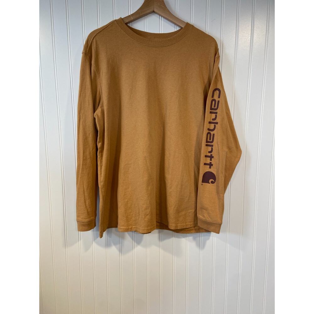 Carhartt Long Sleeve T Shirt Mustard Logo Sleeve Workwear Streetwear Men’s XL
